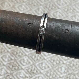 Silver Band Ring with Clear Gem